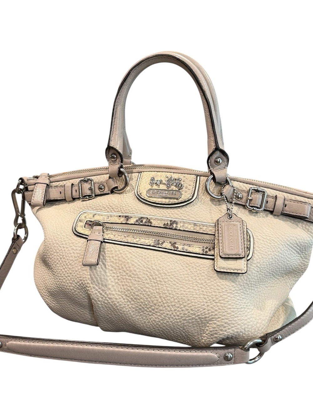Coach Madison embossed Sophia satchel leather 19631 cream python shoulder purse